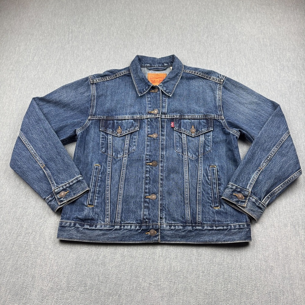 Levis Denim Jacket Womens Large Blue Ex-Boyfriend Trucker Relaxed Oversized Coat